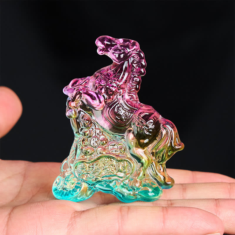Buddha Stones "Hoping You Success and Good Luck" Year Of The Horse Ingot Get Rich Fast Mini Liuli Crystal Decoration Includes Gift Message Card - image 6