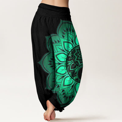 Buddha Stones Cotton Symmetrical Mandala Pattern Women's Elastic Waist Harem Pants - image 1