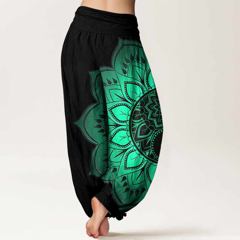 Buddha Stones Cotton Symmetrical Mandala Pattern Women's Elastic Waist Harem Pants - image 1