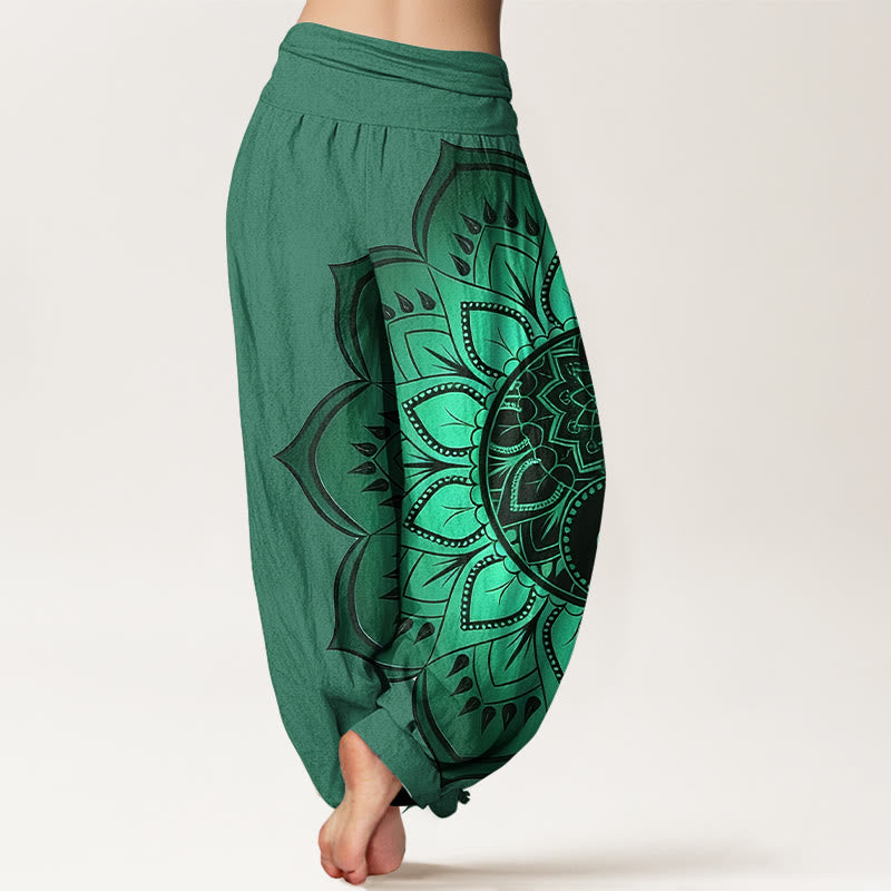 Buddha Stones Cotton Symmetrical Mandala Pattern Women's Elastic Waist Harem Pants - image 9