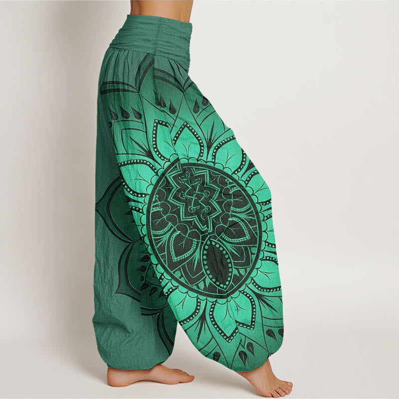 Buddha Stones Cotton Symmetrical Mandala Pattern Women's Elastic Waist Harem Pants - image 10