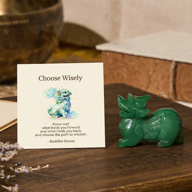 Buddha Stones "Choose Wisely" Natural Small PiXiu Green Aventurine Luck Decoration Includes Gift Message Card - PiXiu 4*5cm - Standard Gift Box - image 12