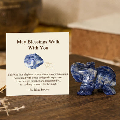 Buddha Stones ''May Blessings Walk With You'' Natural Small Elephant Amazonite Amethyst Jade Black Obsidian Stone Decoration Includes Gift Message Card - Sodalite 5*3.9*2.5cm - Deluxe Gift Bag (+$9.59) - image 72
