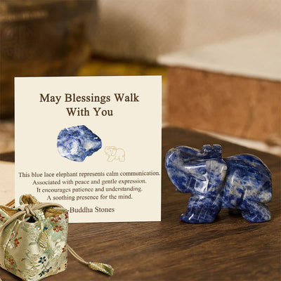 Buddha Stones ''May Blessings Walk With You'' Natural Small Elephant Amazonite Amethyst Jade Black Obsidian Stone Decoration Includes Gift Message Card - Sodalite 5*3.9*2.5cm - Standard Gift Box - image 65