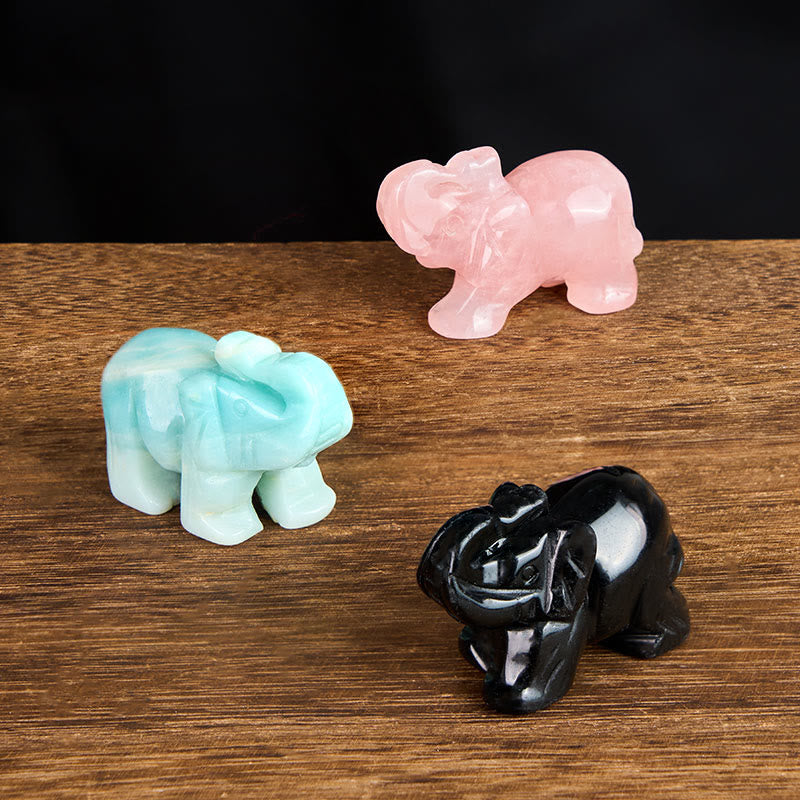 Buddha Stones ''May Blessings Walk With You'' Natural Small Elephant Amazonite Amethyst Jade Black Obsidian Stone Decoration Includes Gift Message Card - image 82