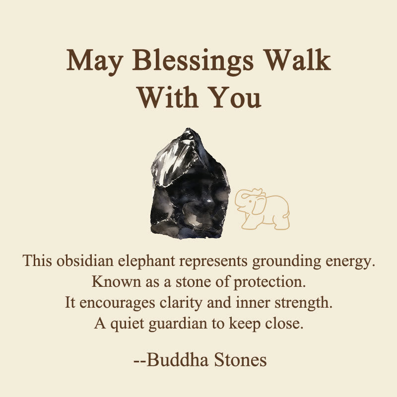 Buddha Stones ''May Blessings Walk With You'' Natural Small Elephant Amazonite Amethyst Jade Black Obsidian Stone Decoration Includes Gift Message Card - image 31