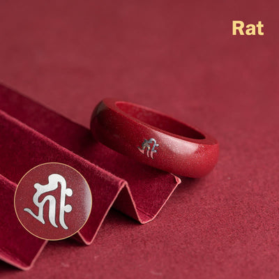 Buddha Stones Chinese Zodiac Year Of The Horse Cinnabar Blessing Ring - Cinnabar Rat - 22mm - image 3