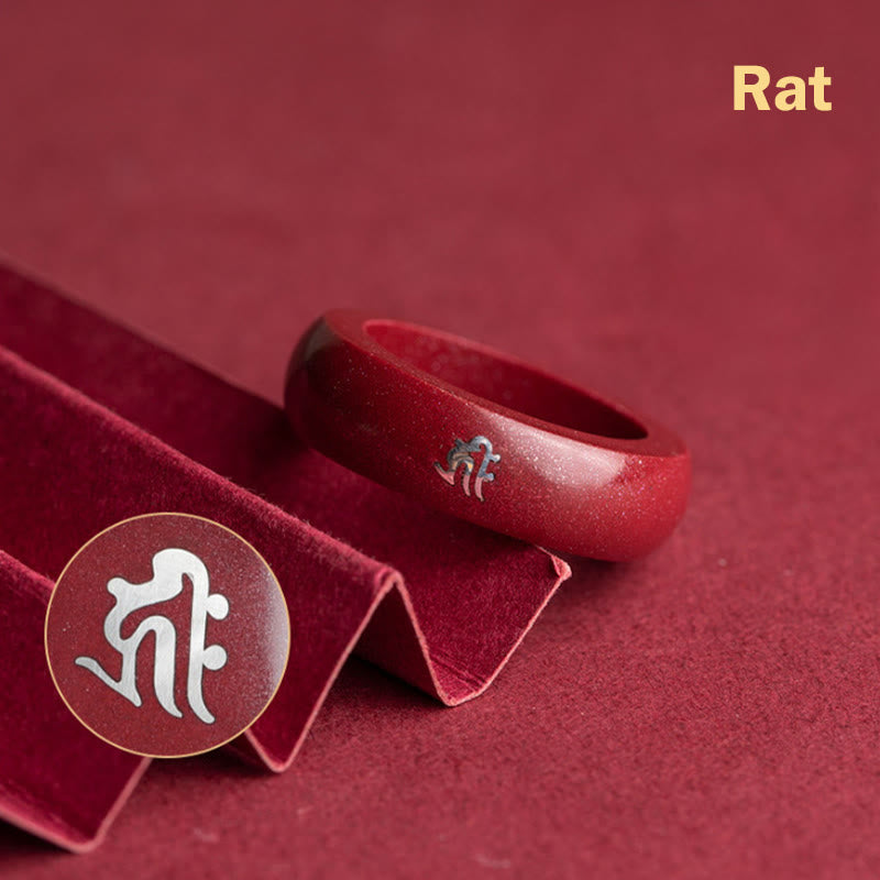 Buddha Stones Chinese Zodiac Year Of The Horse Cinnabar Blessing Ring - Cinnabar Rat - 22mm - image 3
