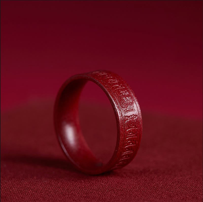 Buddha Stones Cinnabar Om Mani Padme Hum Heart Sutra Blessing Ring - Cinnabar Om Mani Padme Hum - 21mm - image 7