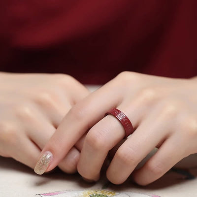 Buddha Stones Cinnabar Om Mani Padme Hum Heart Sutra Blessing Ring - image 9