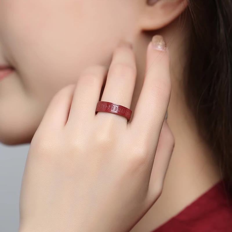 Buddha Stones Cinnabar Om Mani Padme Hum Heart Sutra Blessing Ring - image 10