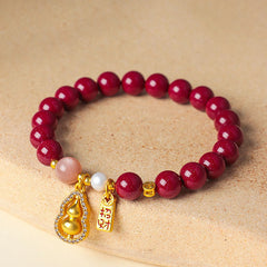 Buddha Stones Cinnabar Blessing Attract Fortune Bracelet - Cinnabar DarkRed Bead(Wrist Circumference: 14-15 cm) - image 0