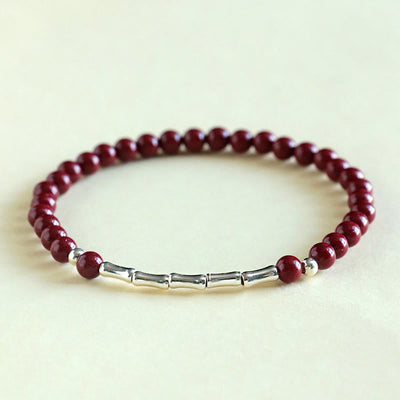 Buddha Stones Cinnabar 925 Sterling Silver Calm Concentration Bracelet - Cinnabar 4mm DarkRed Bead(Wrist Circumference: 14-15 cm) - image 2