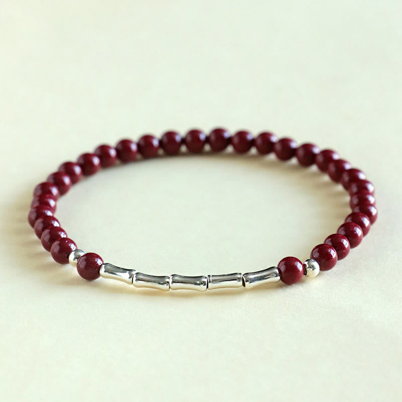 Buddha Stones Cinnabar 925 Sterling Silver Calm Concentration Bracelet - Cinnabar 4mm DarkRed Bead(Wrist Circumference: 14-15 cm) - image 2