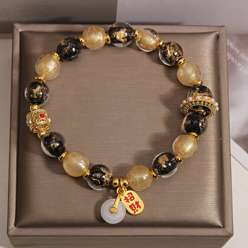 Buddha Stones Black Gold Liuli Glass Bead Attracts Wealth Peace Buckle Blessing Bracelet - image 4