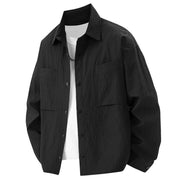 Foviel Spring Solid Color Textured Long Sleeve Button Men's Lapel Shirts With Pocket