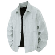 Foviel Spring Solid Color Textured Long Sleeve Button Men's Lapel Shirts With Pocket