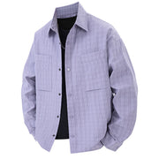 Foviel Spring Solid Color Textured Long Sleeve Button Men's Lapel Shirts With Pocket
