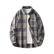 Foviel Commute Multicolor Plaid Button Men's Cotton Long Sleeve Shirts With Pocket