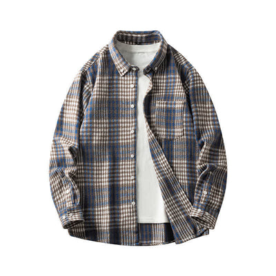 Buddha Stones Commute Multicolor Plaid Button Men's Cotton Long Sleeve Shirts With Pocket - SteelBlue Striped Sienna Plaid - US/UK/AU48，EU58 (7XL) - image 19