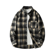 Foviel Commute Multicolor Plaid Button Men's Cotton Long Sleeve Shirts With Pocket