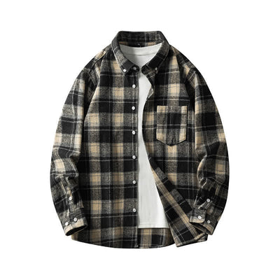 Buddha Stones Commute Multicolor Plaid Button Men's Cotton Long Sleeve Shirts With Pocket - Black LightYellow Plaid - US/UK/AU48，EU58 (7XL) - image 10