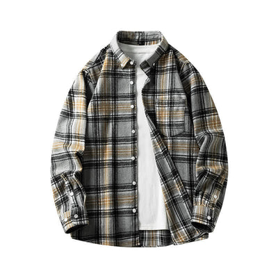 Buddha Stones Commute Multicolor Plaid Button Men's Cotton Long Sleeve Shirts With Pocket - DarkGray Plaid - US/UK/AU48，EU58 (7XL) - image 21