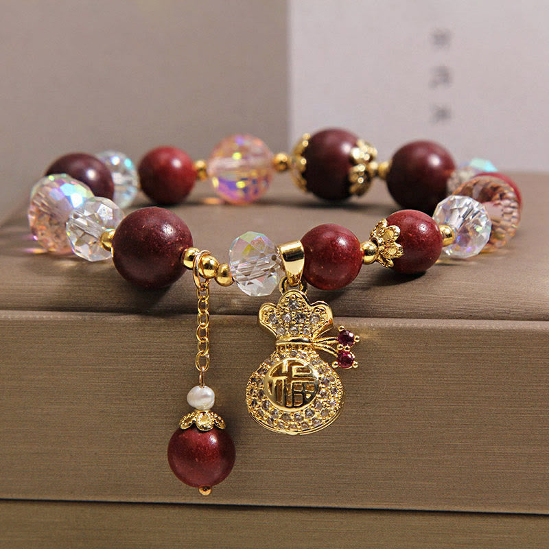 Buddha Stones Sandalwood Fu Character Lucky Fortune Money Bag Charm Protection Bracelet - image 5