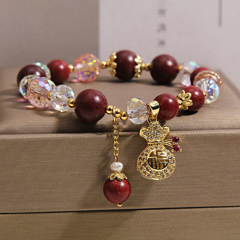 Buddha Stones Sandalwood Fu Character Lucky Fortune Money Bag Charm Protection Bracelet - image 7