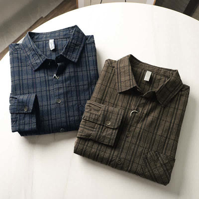 Buddha Stones Fall Commute Embroidery Plaid Pattern Men's Cotton Long Sleeve Shirts With Pocket - image 19