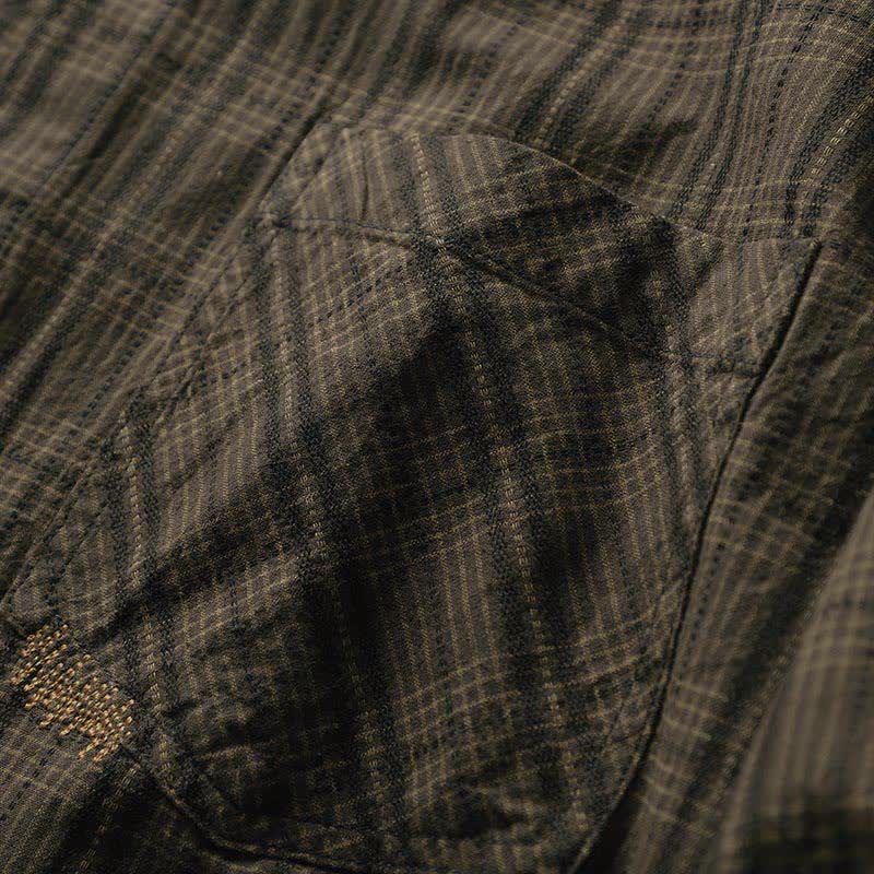 Buddha Stones Fall Commute Embroidery Plaid Pattern Men's Cotton Long Sleeve Shirts With Pocket - image 12