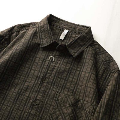 Buddha Stones Fall Commute Embroidery Plaid Pattern Men's Cotton Long Sleeve Shirts With Pocket - image 4
