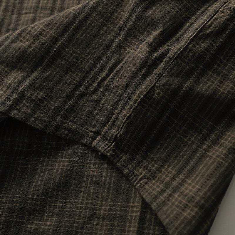 Buddha Stones Fall Commute Embroidery Plaid Pattern Men's Cotton Long Sleeve Shirts With Pocket - image 11