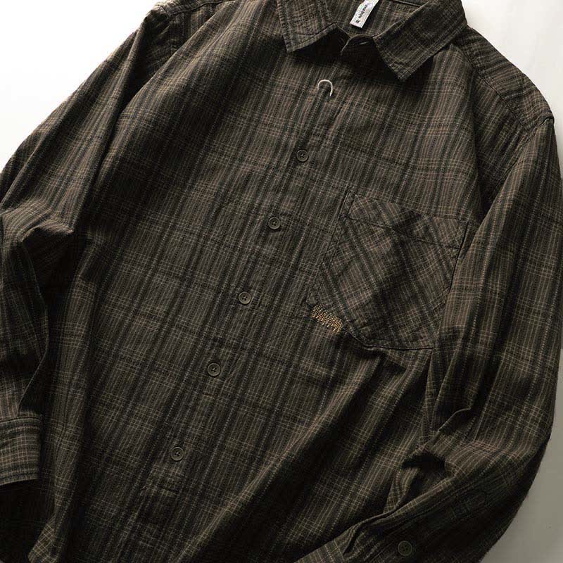 Buddha Stones Fall Commute Embroidery Plaid Pattern Men's Cotton Long Sleeve Shirts With Pocket - image 7