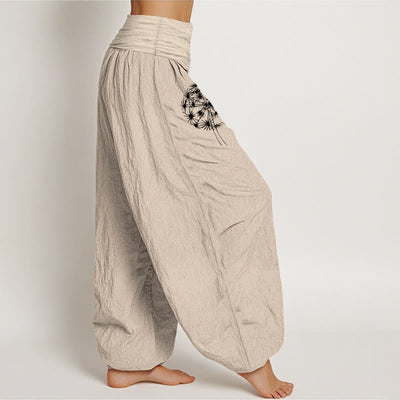Buddha Stones Pure Cotton Concise Dandelion Pattern Women's Elastic Waist Harem Pants - image 13