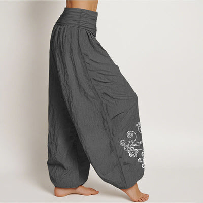 Buddha Stones Pure Cotton Composed Of Dots Vine Flower Pattern Women's Elastic Waist Harem Pants - image 10