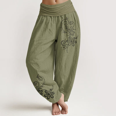 Buddha Stones Pure Cotton Composed Of Dots Vine Flower Pattern Women's Elastic Waist Harem Pants - OliveDrab - US16，UK/AU20，EU48 (3XL) - image 14