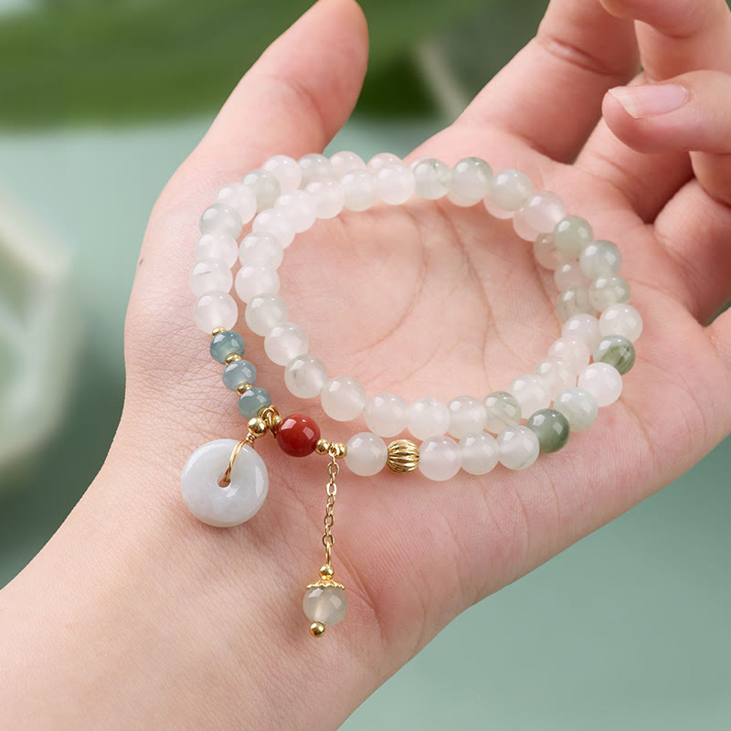 Buddha Stones Jade Peace Buckle Luck Abundance Double Wrap Bracelet - image 3