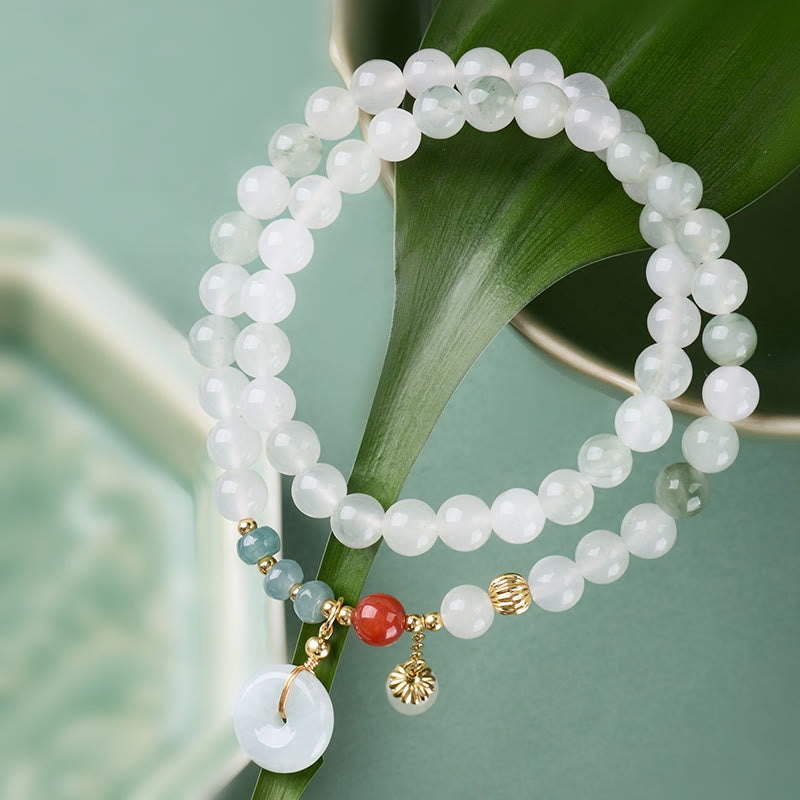 Buddha Stones Jade Peace Buckle Luck Abundance Double Wrap Bracelet - image 1