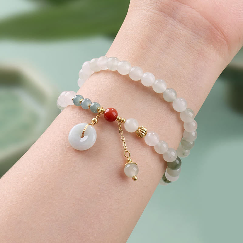 Buddha Stones Jade Peace Buckle Luck Abundance Double Wrap Bracelet - image 2