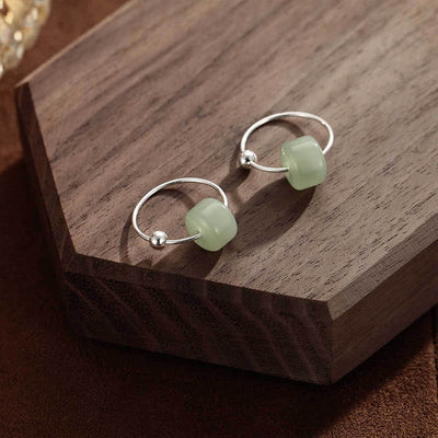 Buddha Stones 925 Sterling Silver Hetian Jade Prosperity Earrings  - image 1
