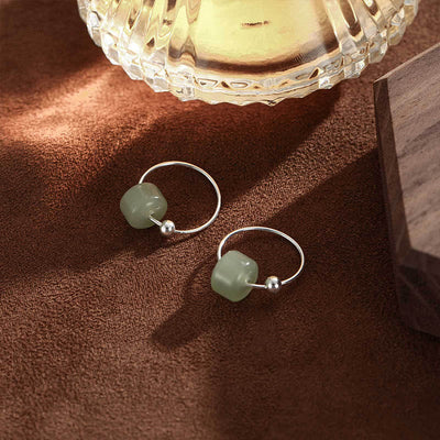 Buddha Stones 925 Sterling Silver Hetian Jade Prosperity Earrings  - image 2
