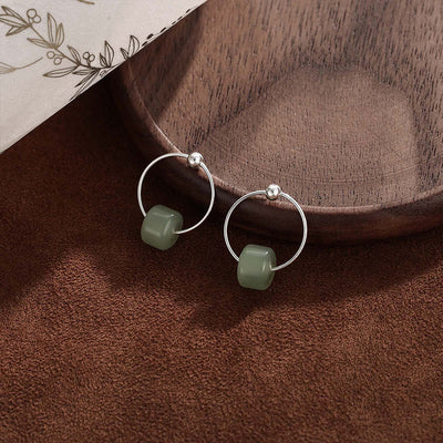 Buddha Stones 925 Sterling Silver Hetian Jade Prosperity Earrings  - image 3