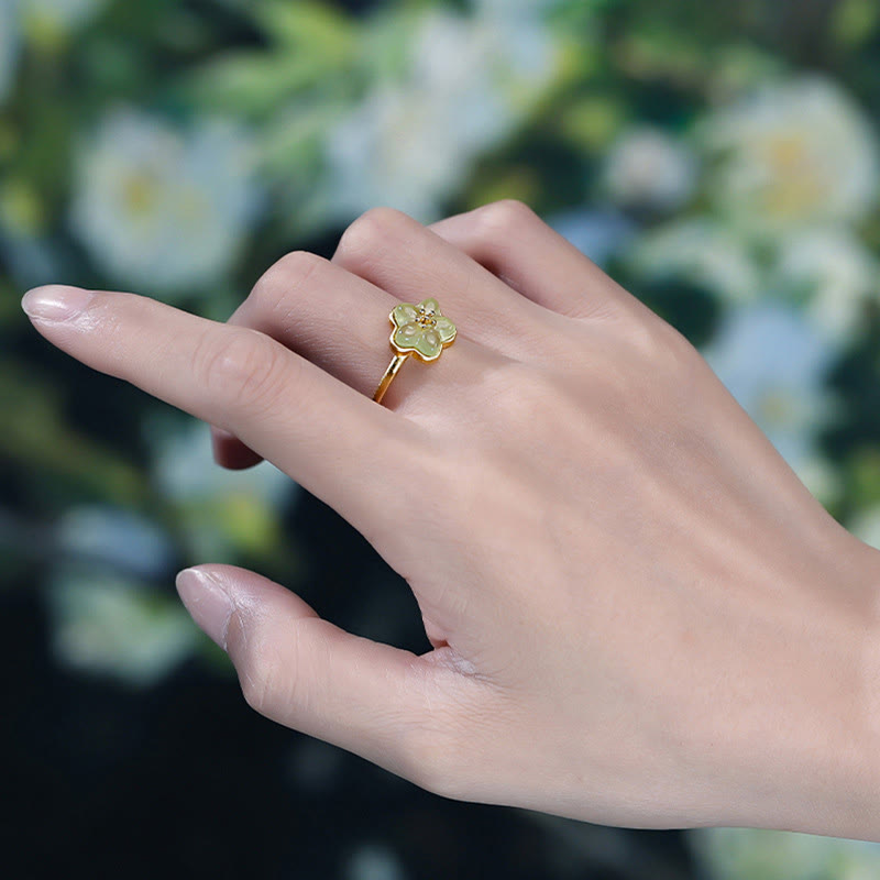Buddha Stones Plum Blossom Hetian Jade Copper Luck Ring - image 8
