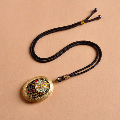 Buddha Stones Copper Kwan Yin Avalokitesvara Zakiram Wealth Pendant Necklace - Tathagata Rope(Necklace Length:72cm) - image 1