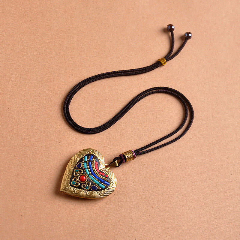 Buddha Stones Copper Kwan Yin Avalokitesvara Zakiram Wealth Pendant Necklace - Heart-Shaped Rope(Necklace Length:72cm) - image 13