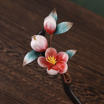 Buddha Stones Ebony Wood Velvet Flower Calm Hairpin - image 8