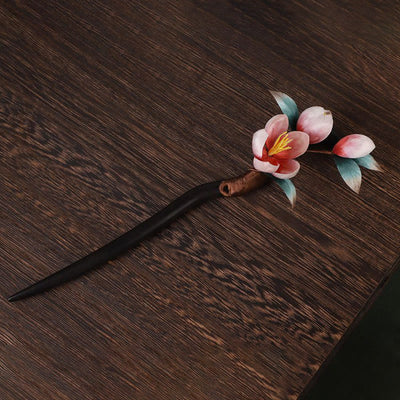 Buddha Stones Ebony Wood Velvet Flower Calm Hairpin - image 4