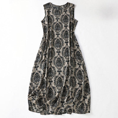 Buddha Stones Commute Summer Printing Simple Design Crew Neck Sleeveless Maxi Dress - Black - US14，UK/AU18，EU46 (2XL) - image 10