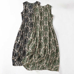 Buddha Stones Commute Summer Printing Simple Design Crew Neck Sleeveless Maxi Dress - image 0